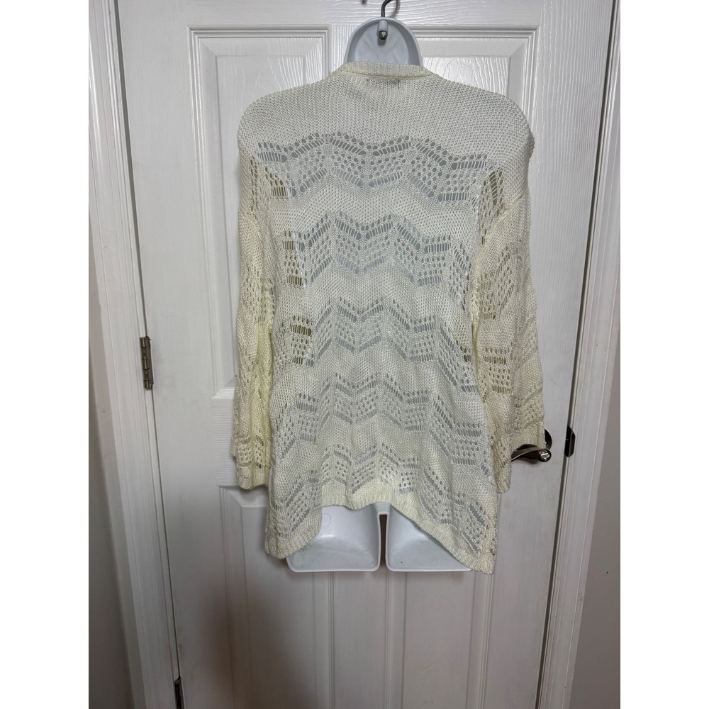 Joseph A Womens Cream Pointelle Knit Open Front Cardigan Chevron Sweater Medium - Picture 3 of 5